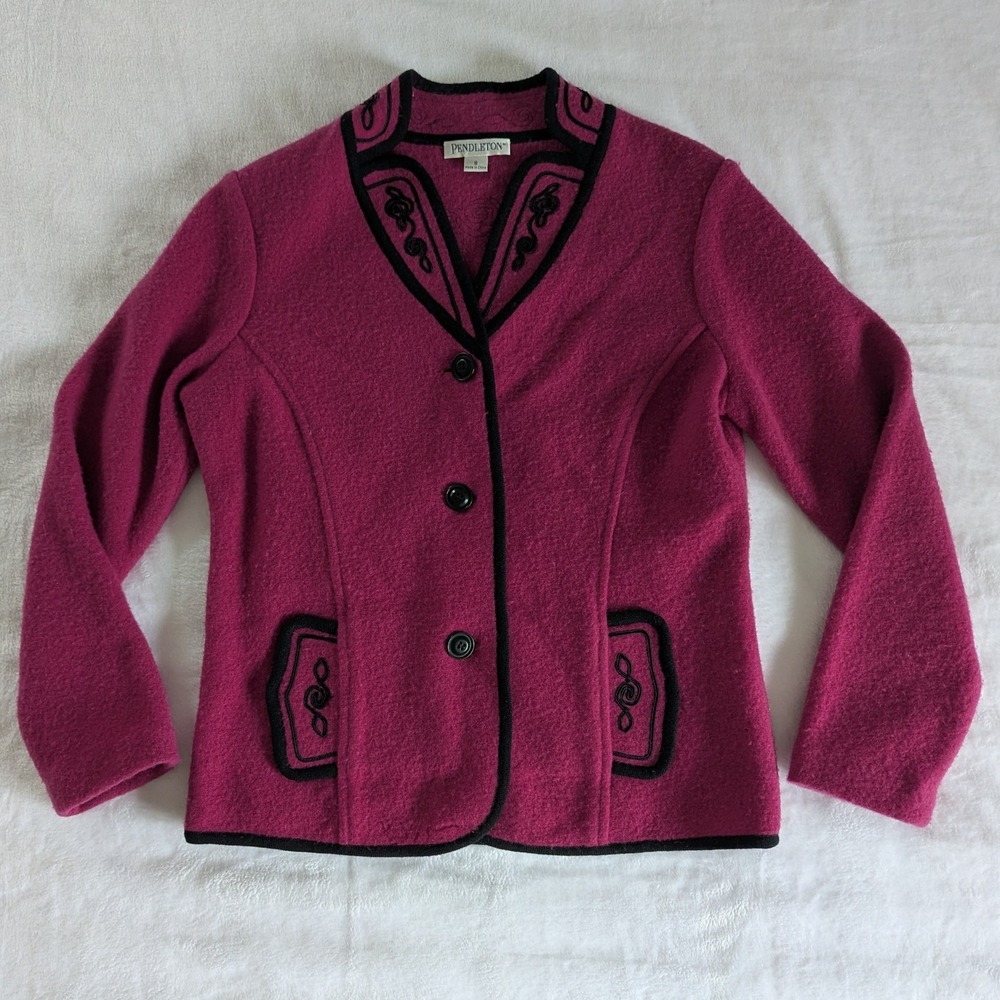 Pendleton Pink Wool Embroidered Blazer Jacket Wom… - image 1